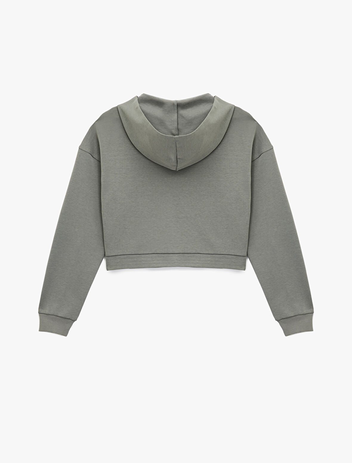 Rahat Kalıp Kanguru Cepli Fermuarlı Yıkamalı Kapüşonlu Crop Sweatshirt