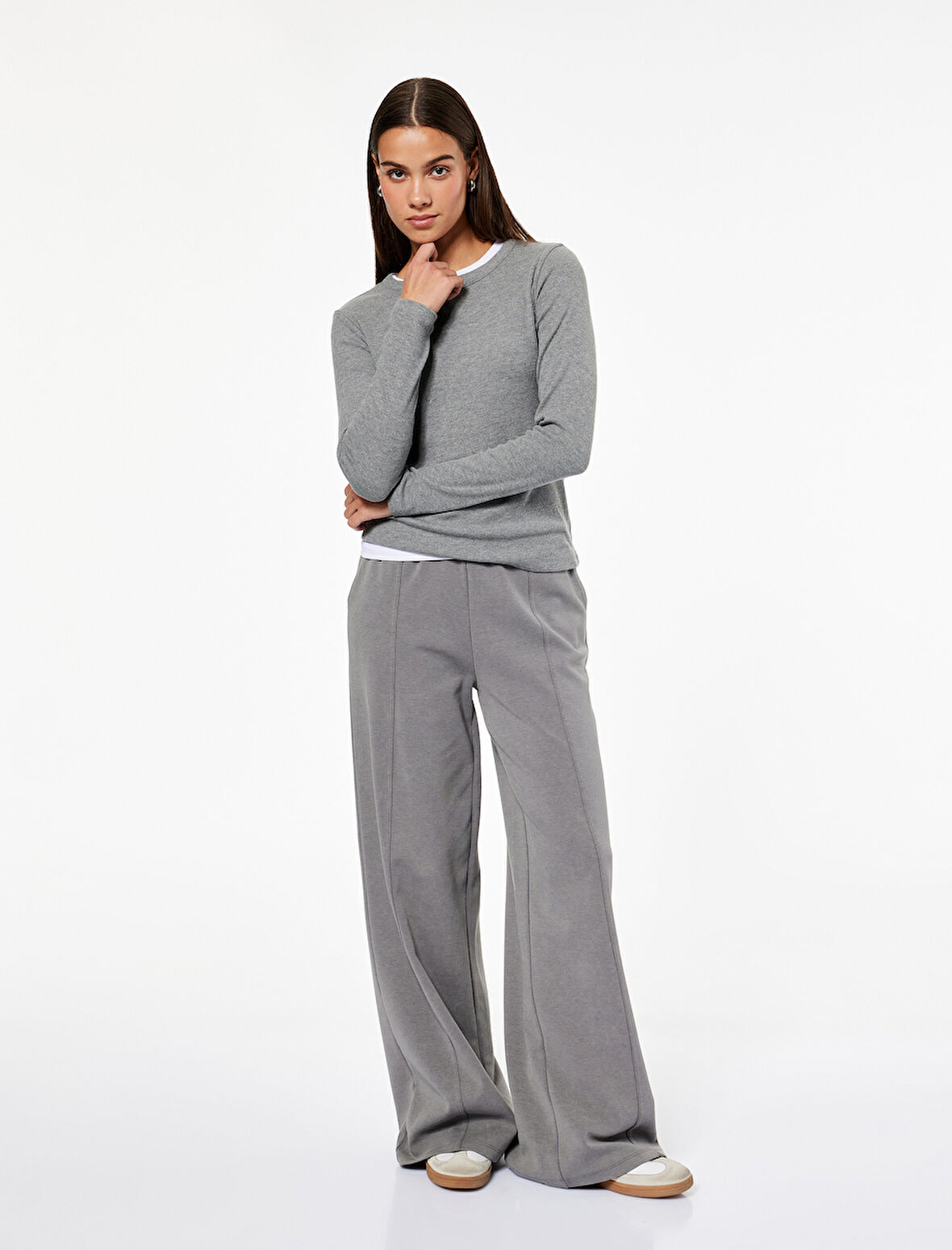 Şardonlu Rahat Kalıp Nervürlü Cepli Beli Lastikli Geniş Paça Eşofman Altı