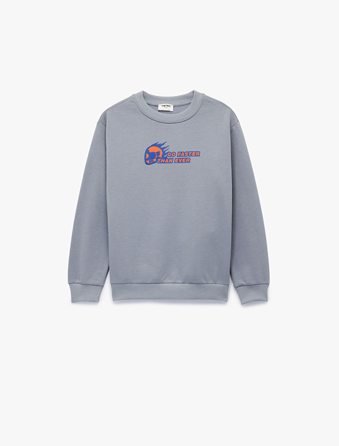 Pamuklu Uzun Kollu Bisiklet Yaka Baskılı Sweatshirt