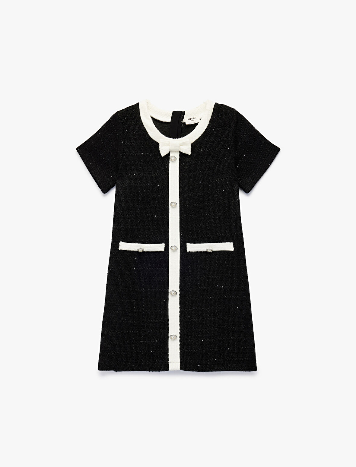 Bol Kalıp Bisiklet Yaka Düğmeli Kurdele Detaylı Kısa Kollu Elbise