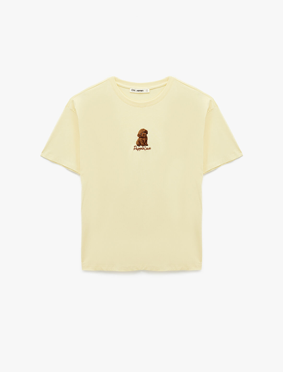 Kısa Kollu Köpek Nakış Detaylı Bisiklet Yaka Oversize Tişört