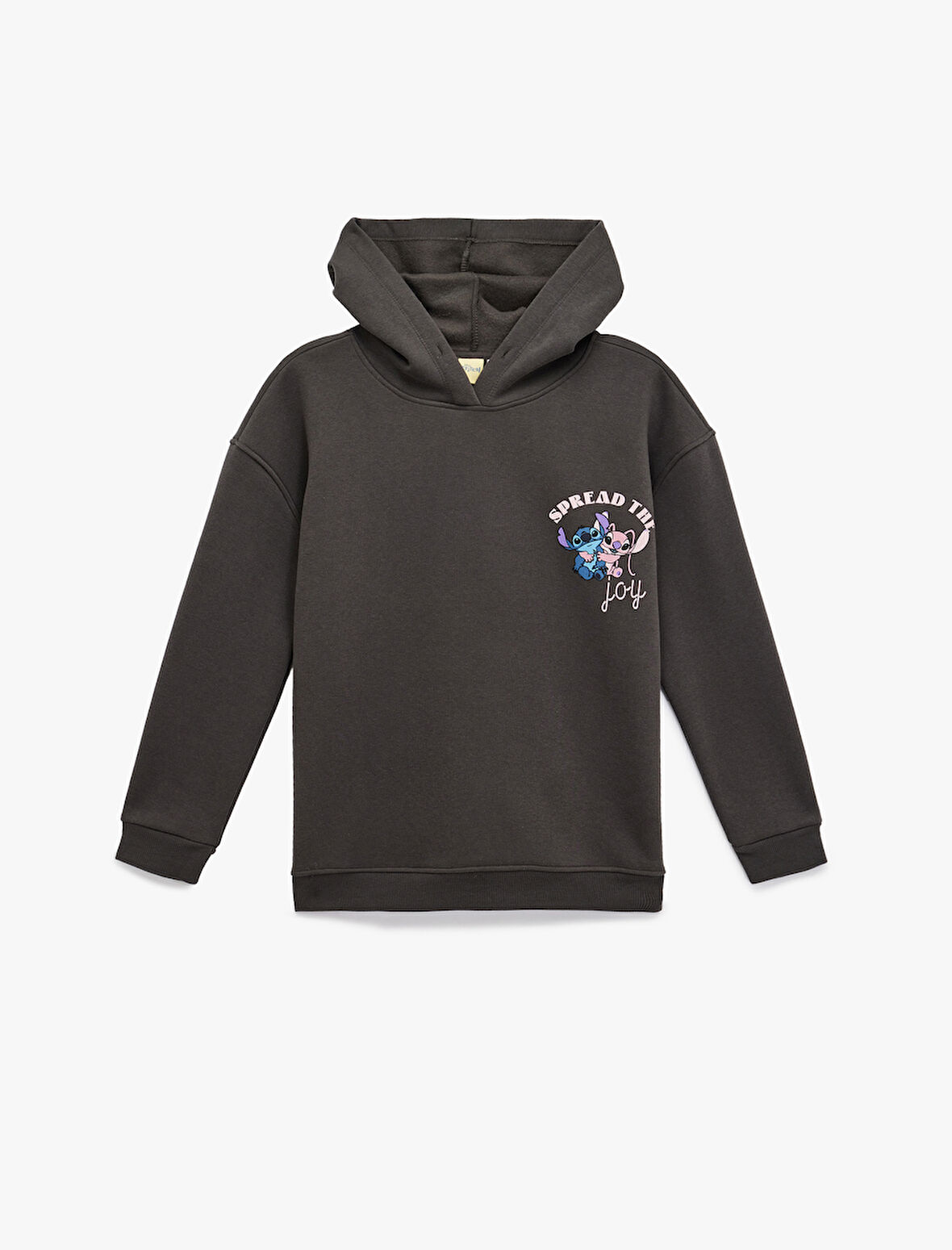 Stitch Lisanslı Baskılı Uzun Kollu Kapüşonlu Oversize Sweatshirt