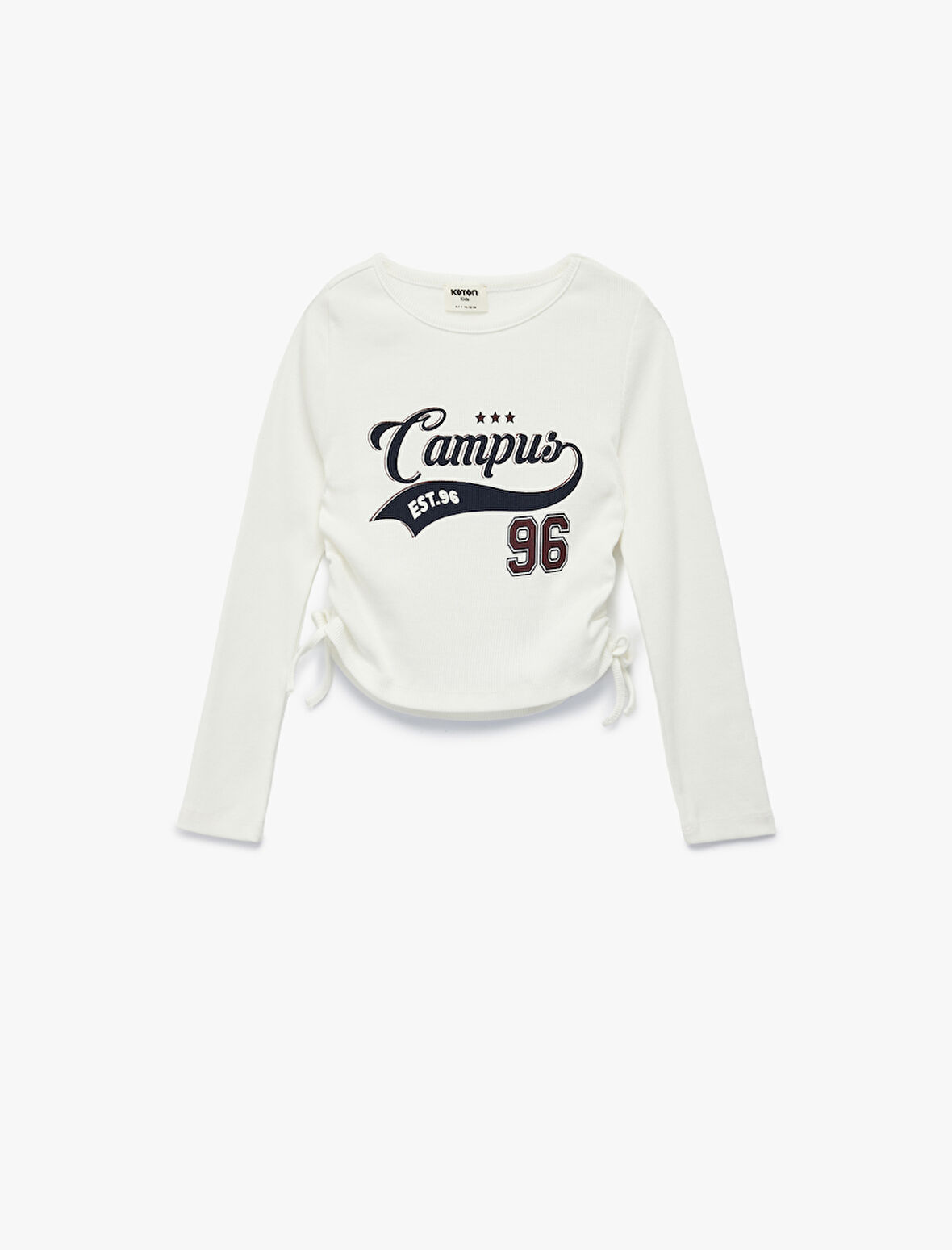 Pamuklu Uzun Kollu Büzgü Detaylı Bisiklet Yaka Crop Tişört