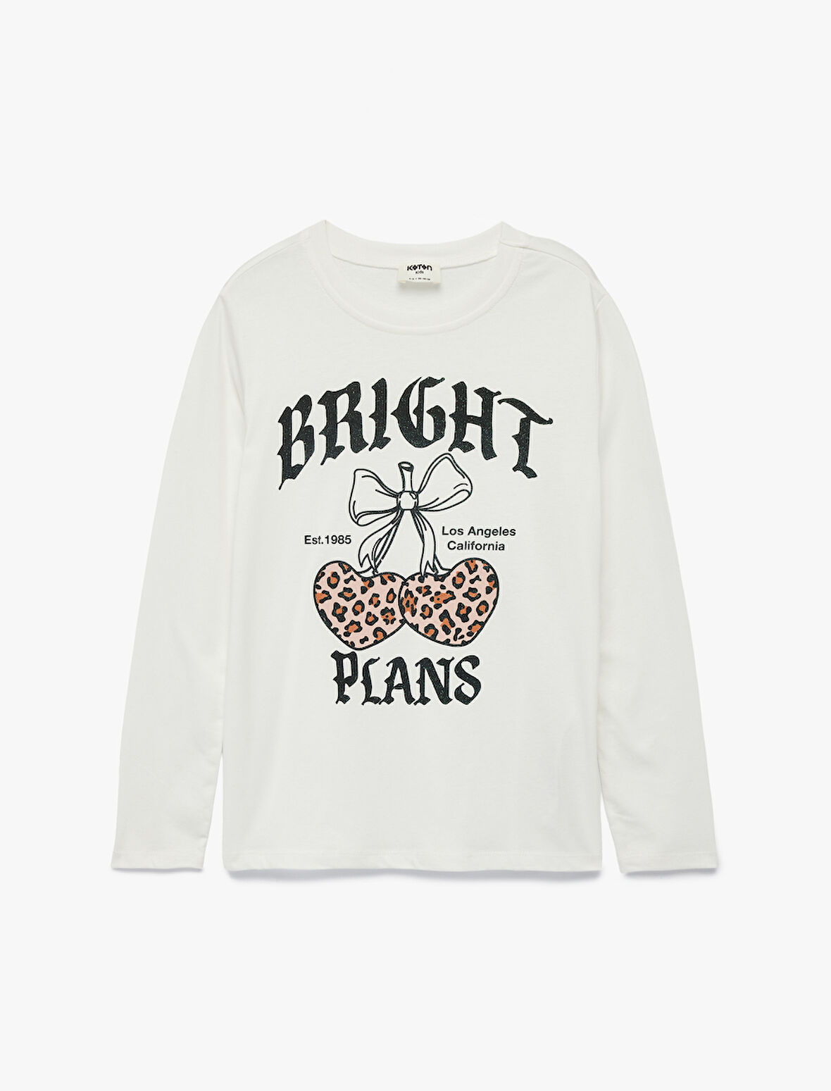 Pamuklu Bisiklet Yaka Simli Baskılı Uzun Kollu Tişört