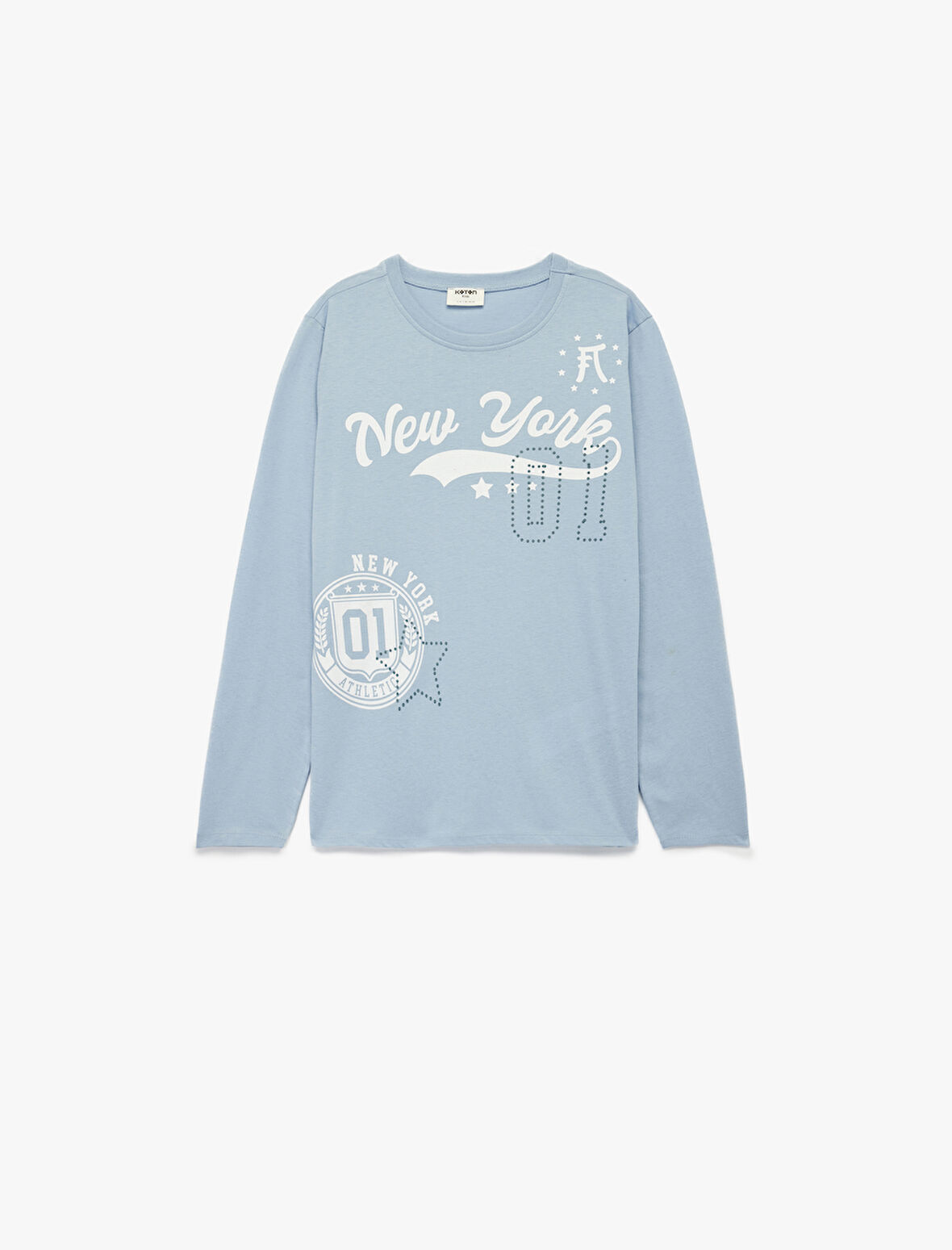 Bisiklet Yaka Pamuklu Baskılı Uzun Kollu Tişört