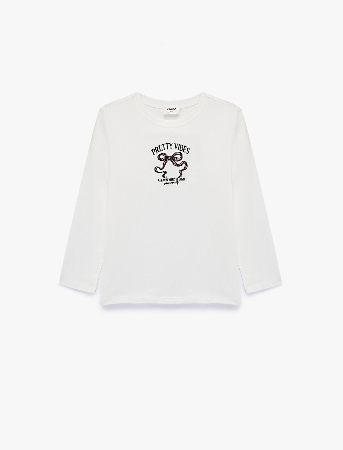 Pamuklu Uzun Kollu Bisiklet Yaka Nakış Detaylı Tişört