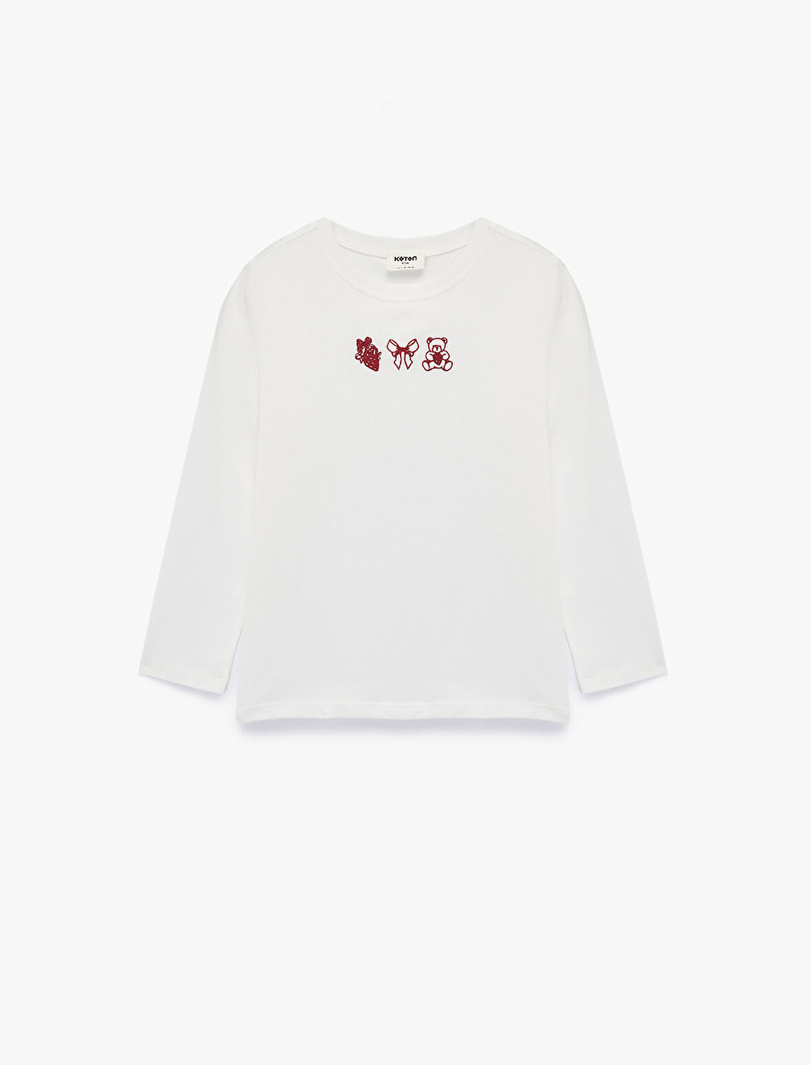 Pamuklu Uzun Kollu Bisiklet Yaka Nakışlı Tişört