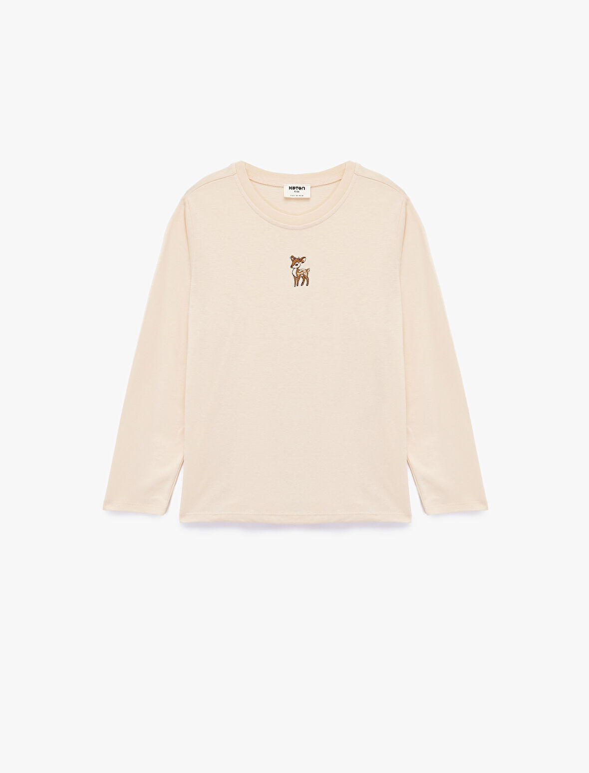 Uzun Kollu Bisiklet Yaka Nakışlı Pamuklu Tişört