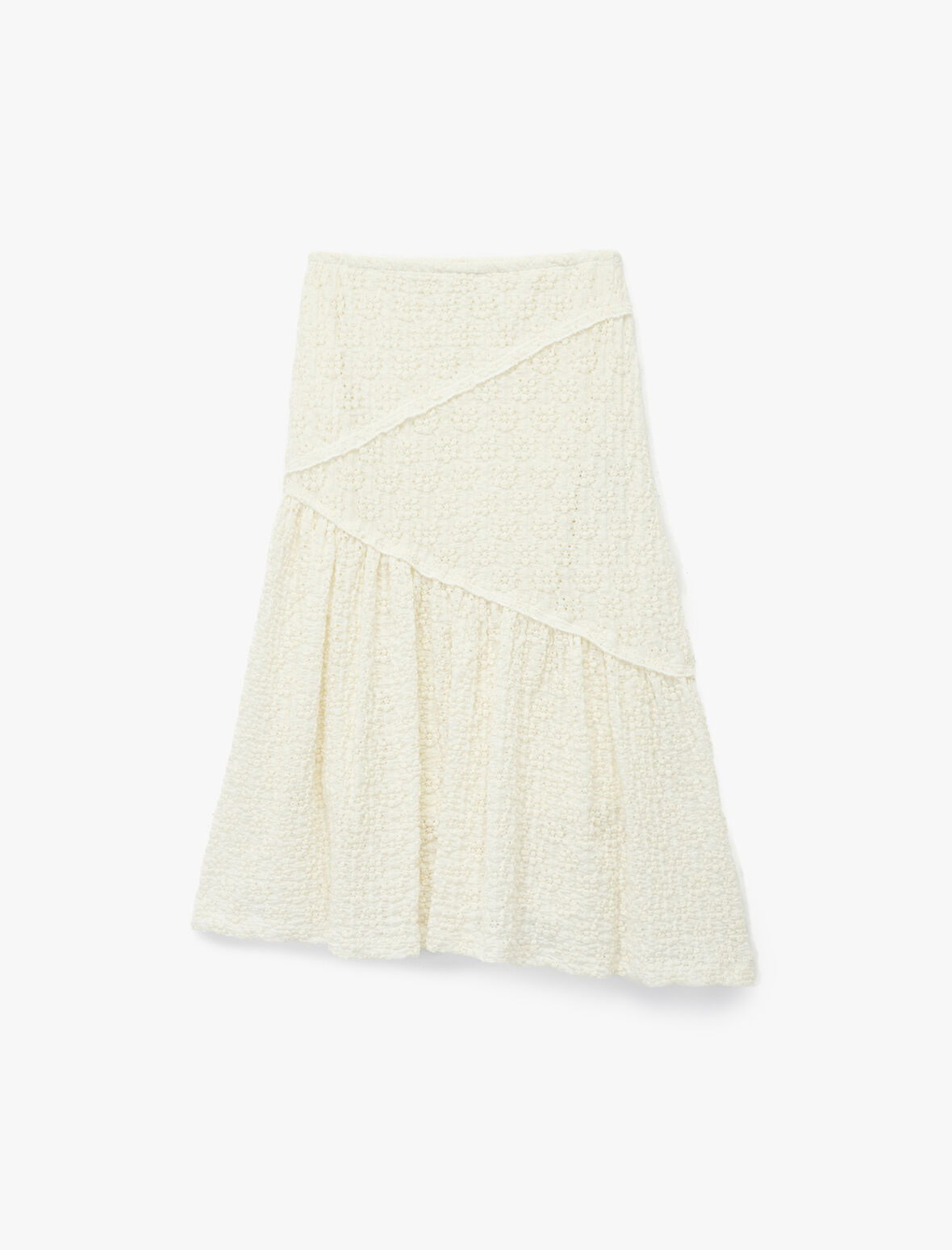 Dantel Detaylı Beli Lastikli Volanlı Midi Etek