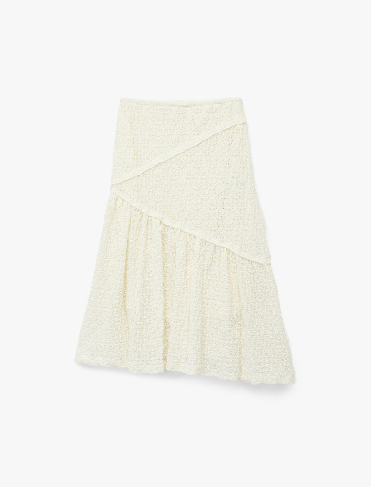 Dantel Detaylı Beli Lastikli Volanlı Midi Etek