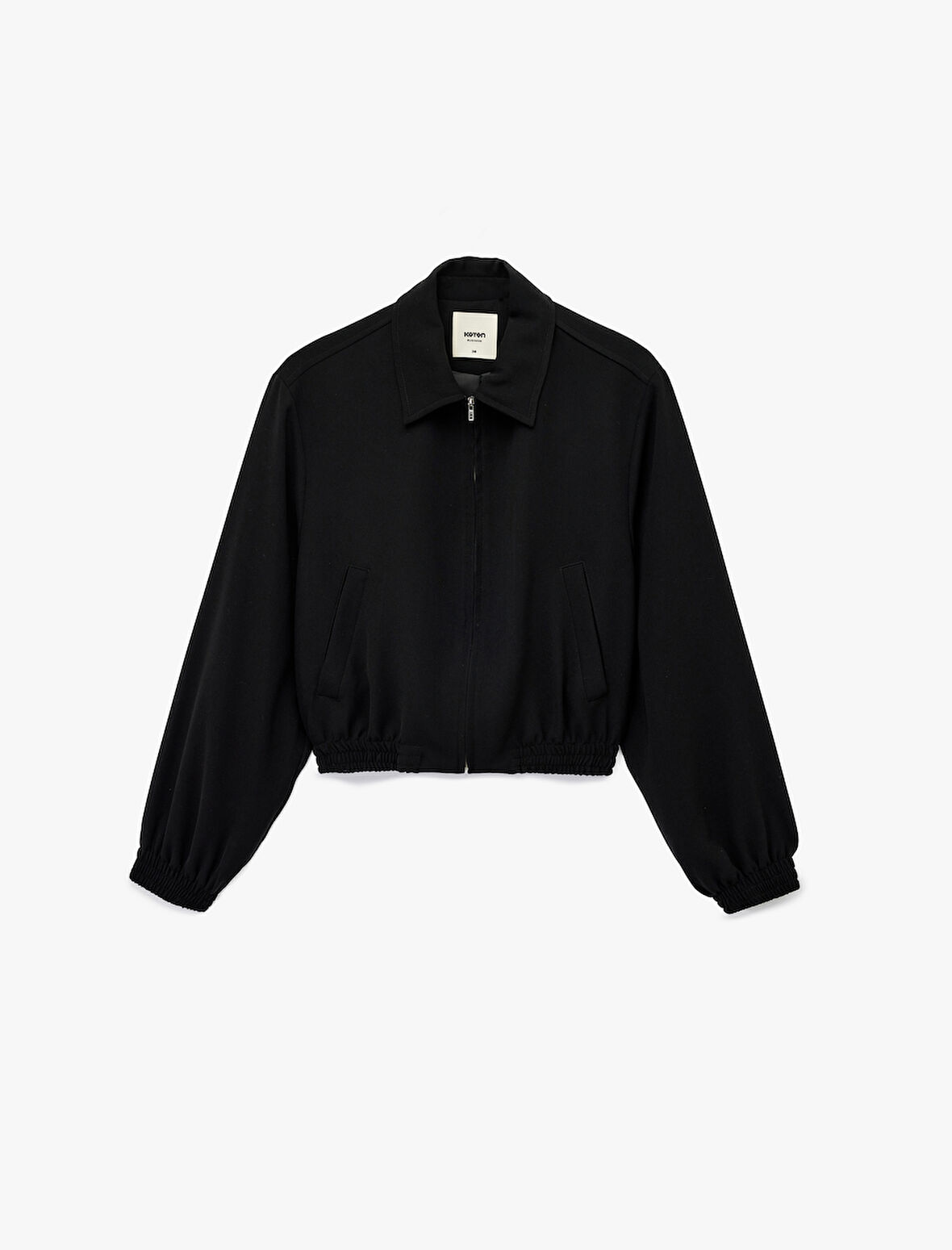 Uzun Kollu Klasik Yaka Fermuarlı Mevsimlik Ceket