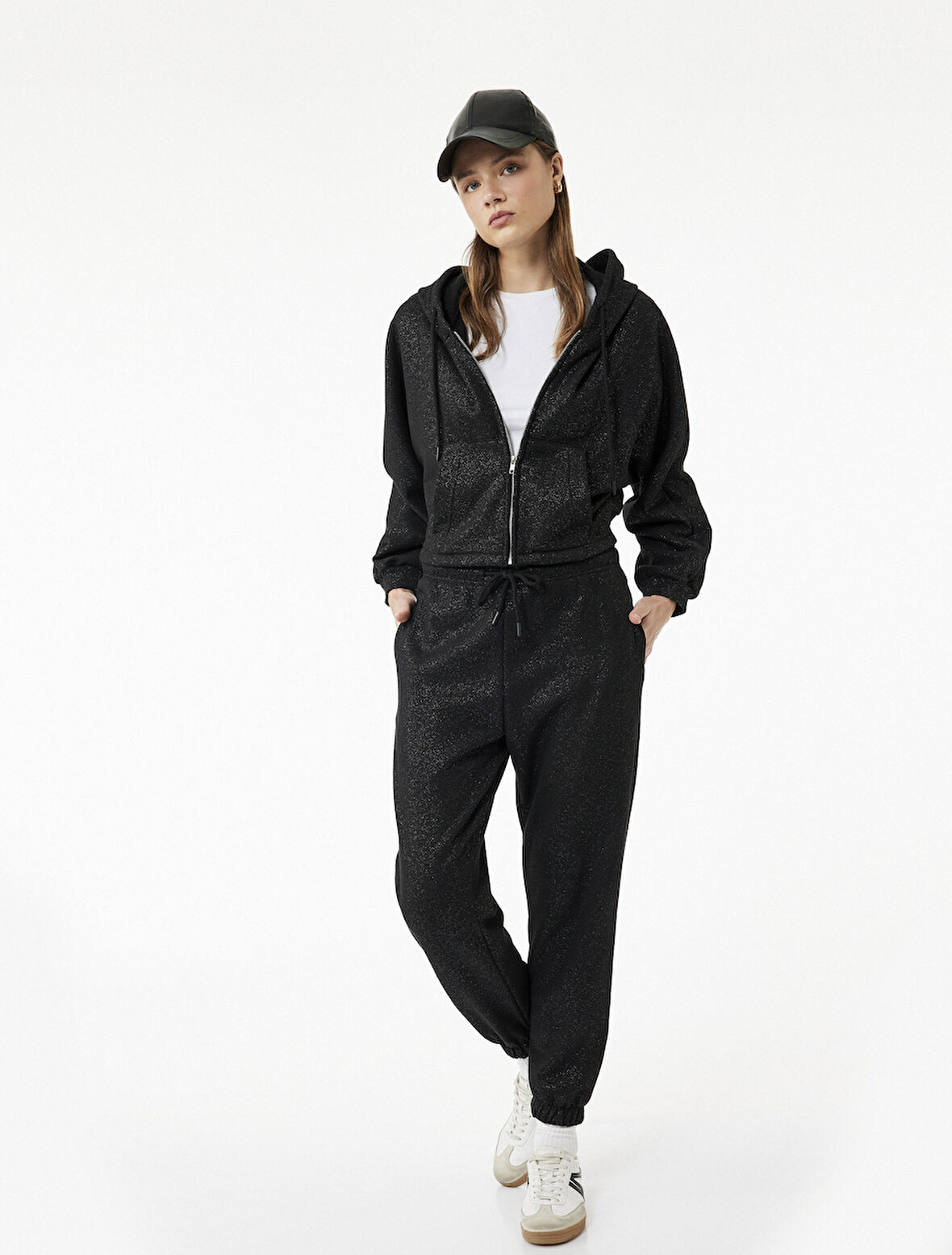 Rahat Kalıp Şardonlu Simli Beli Bağcıklı Cepli Jogger Eşofman Altı