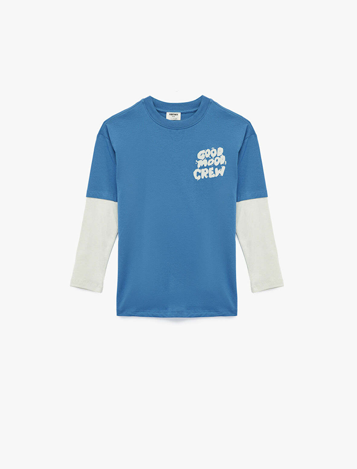 Baskılı Uzun Kollu Bisiklet Yaka Pamuklu Tişört