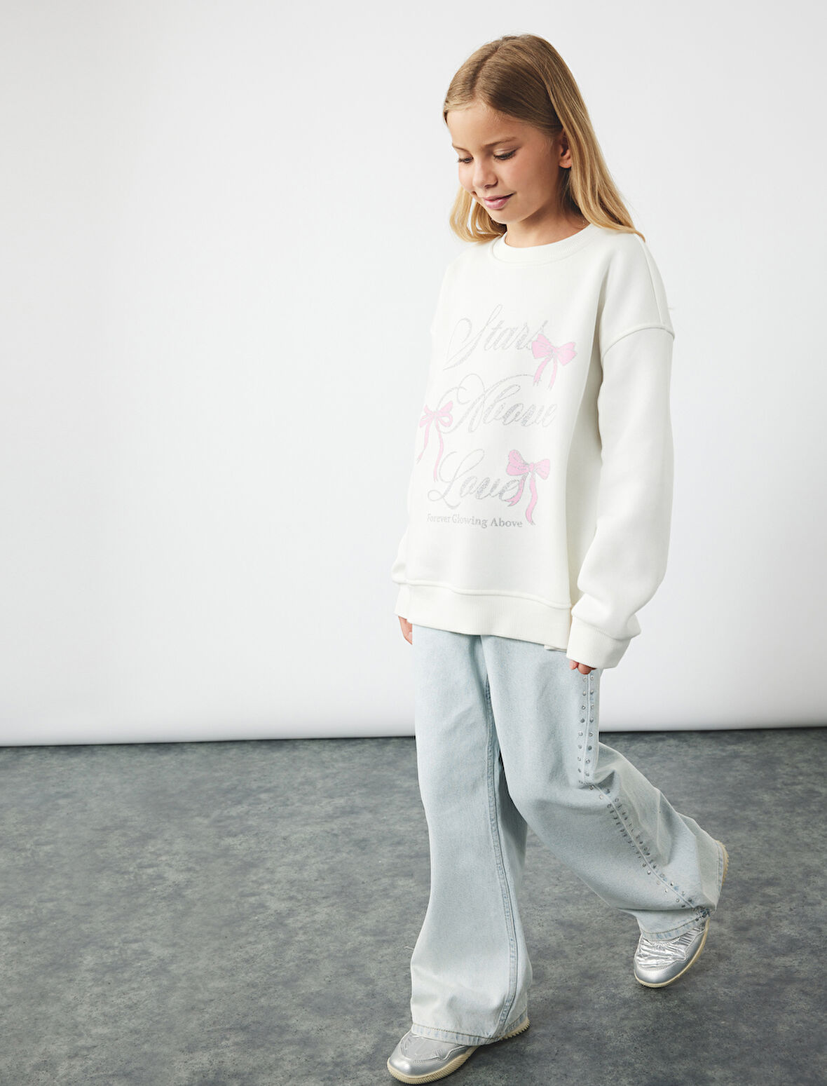 Şardonlu Uzun Kollu Bisiklet Yaka Sweatshirt