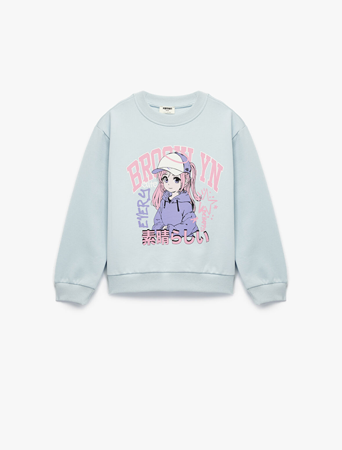 Pamuklu Uzun Kollu Bisiklet Yaka Baskılı Sweatshirt