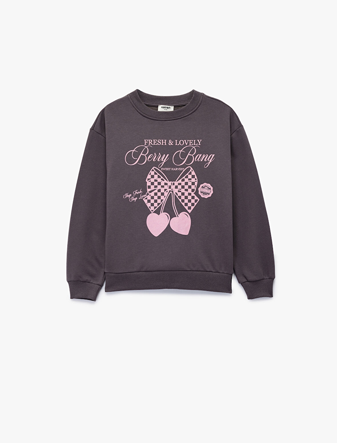 Uzun Kollu Bisiklet Yaka Baskılı Pamuklu Sweatshirt