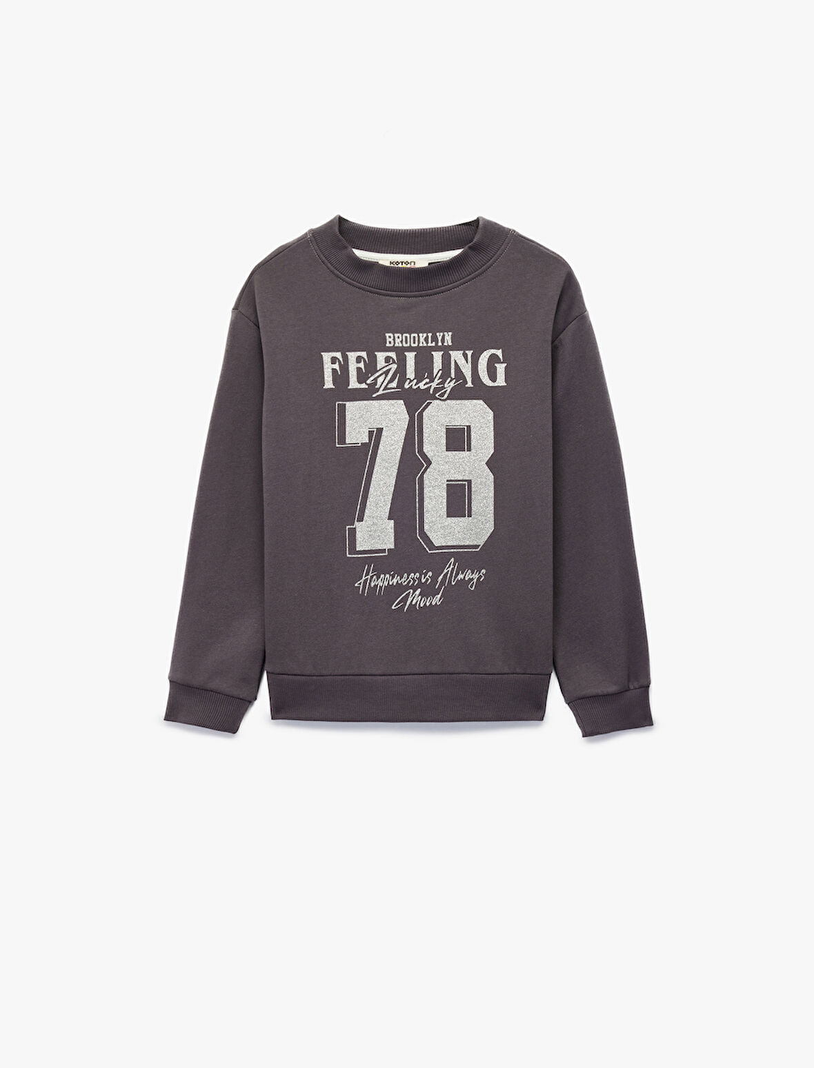 Pamuklu Uzun Kollu Bisiklet Yaka Baskılı Sweatshirt