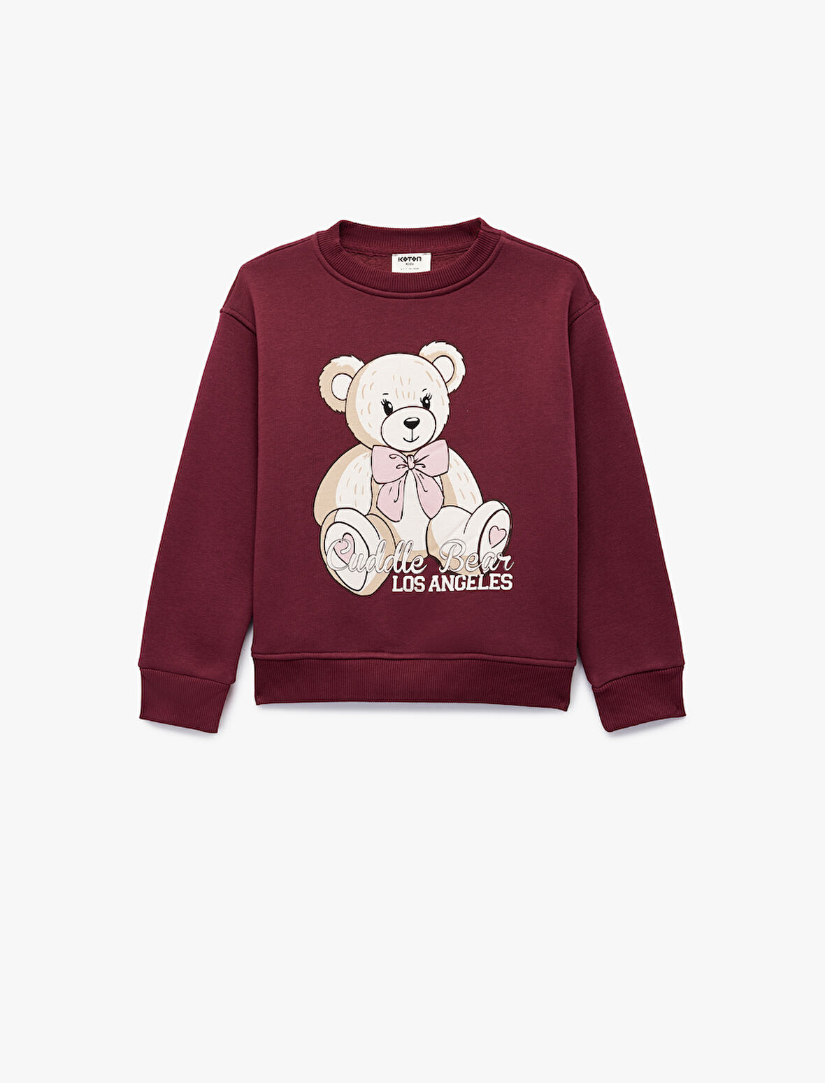 Ayıcık Baskılı Uzun Kollu Bisiklet Yaka Sweatshirt