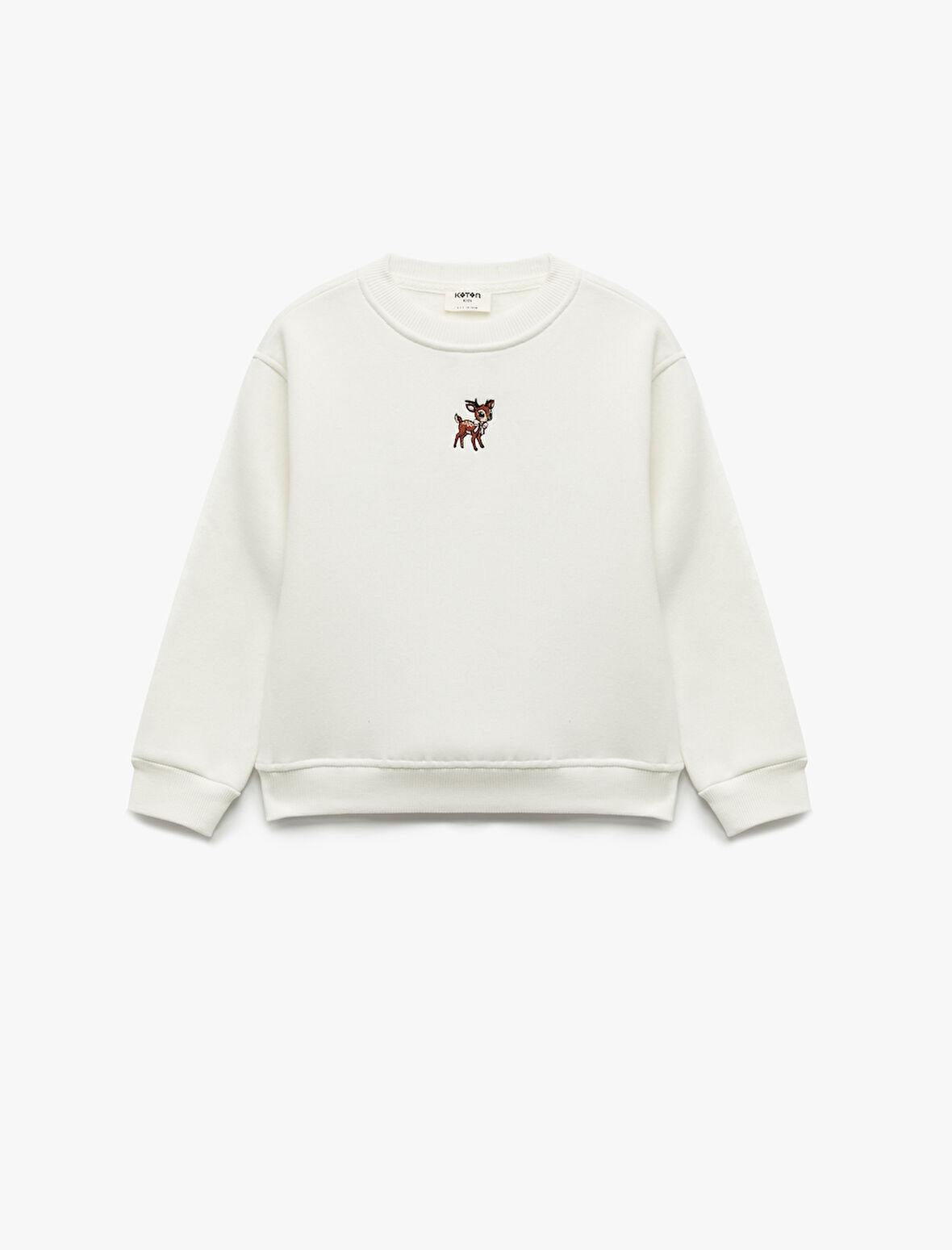 Geyik Nakış Detaylı Uzun Kollu Bisiklet Yaka Şardonlu Sweatshirt