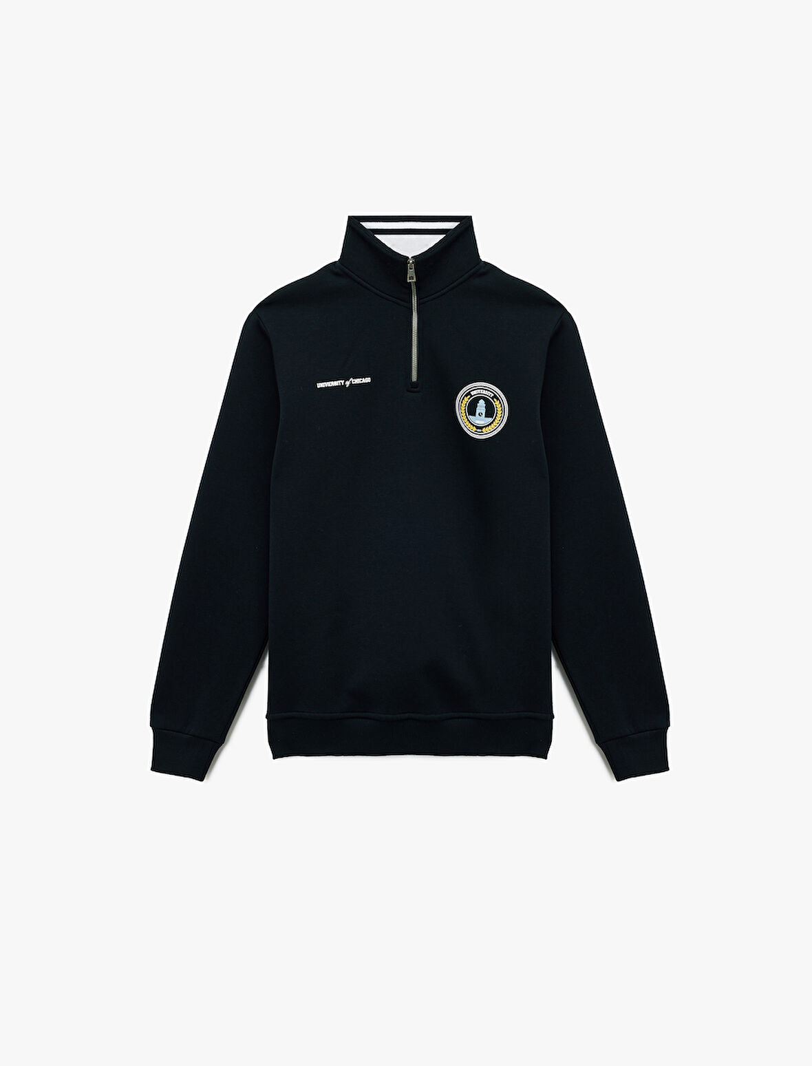 Uzun Kollu Şardonlu Baskılı Yarım Fermuarlı Sweatshirt