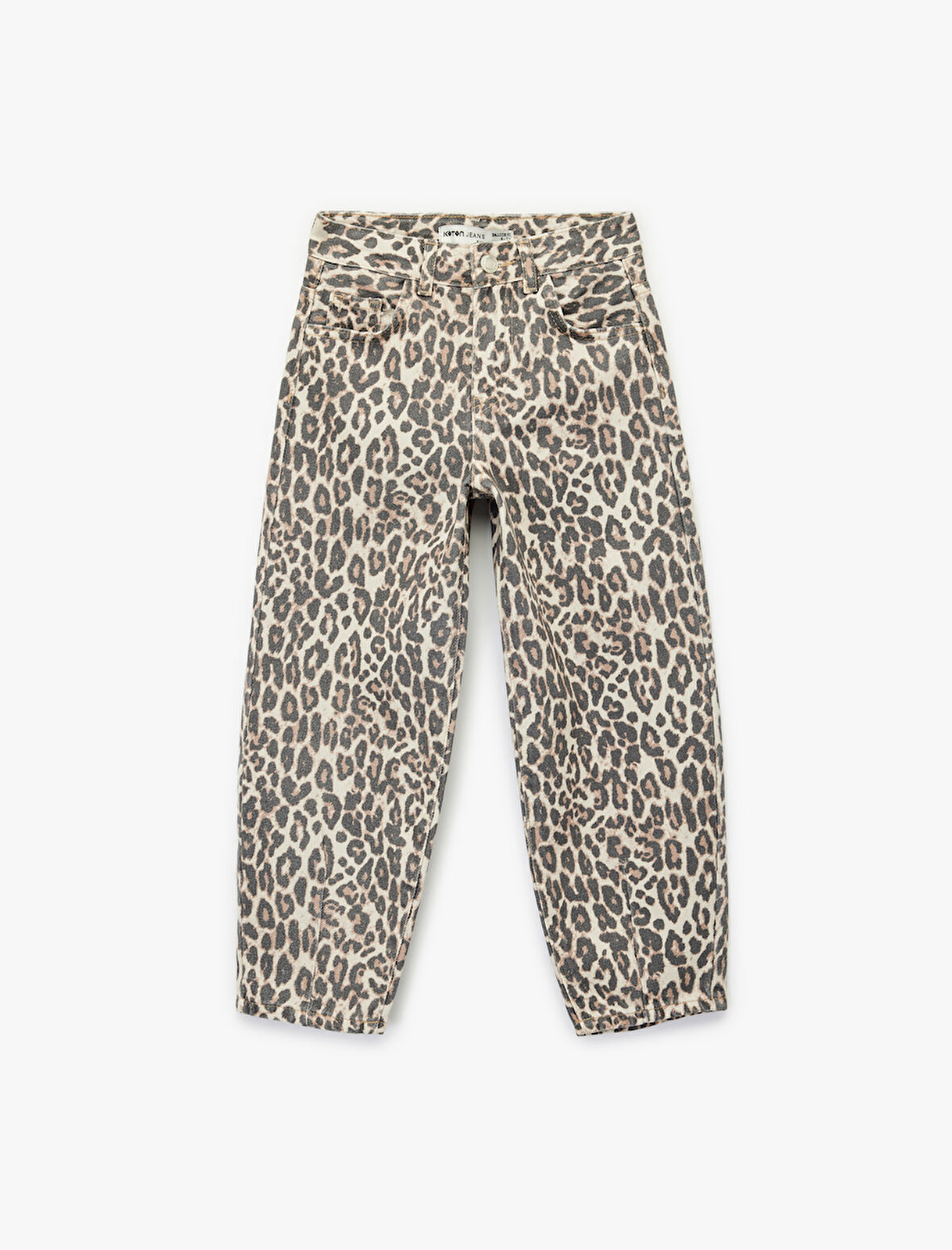 Pamuklu Rahat Kalıp Leopar Desenli Balon Form Denim Pantolon