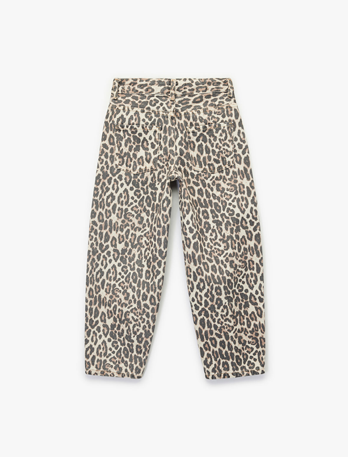Pamuklu Rahat Kalıp Leopar Desenli Balon Form Denim Pantolon
