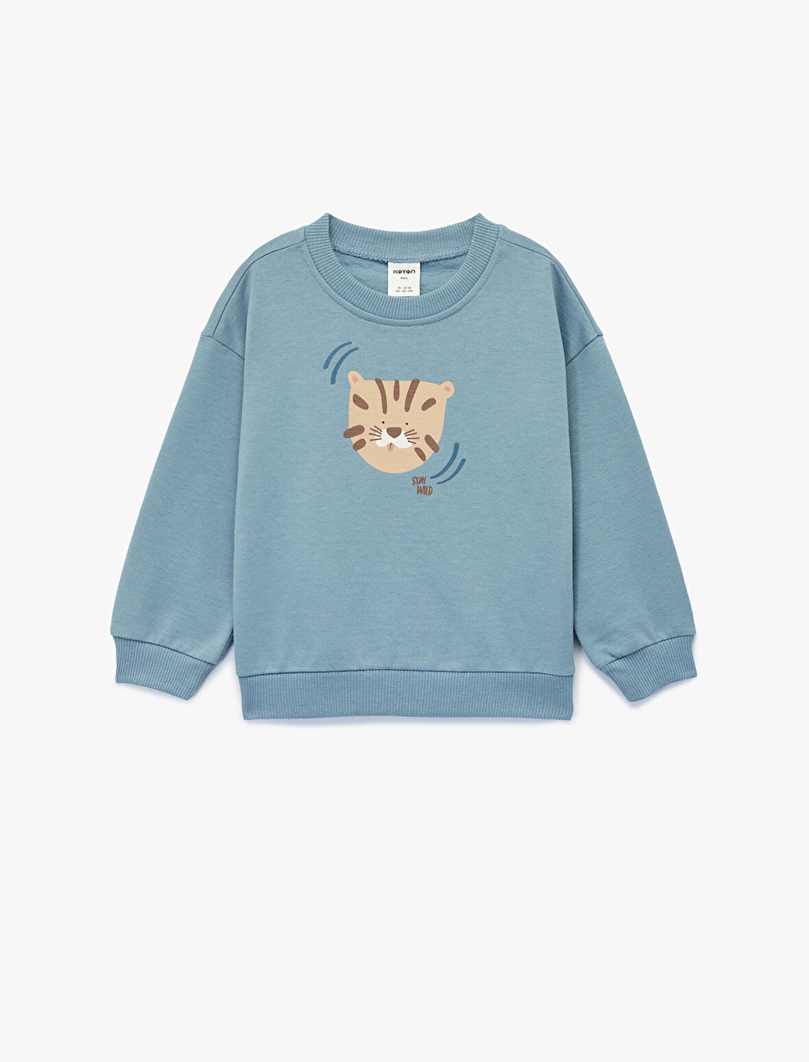 Pamuklu Uzun Kollu Bisiklet Yaka Kaplan Baskılı Oversize Sweatshirt