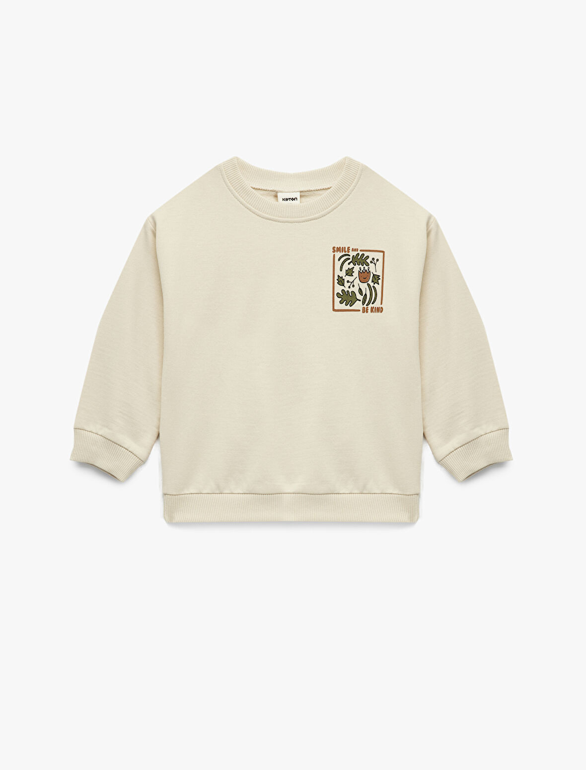 Pamuklu Uzun Kollu Bisiklet Yaka Baskılı Sweatshirt