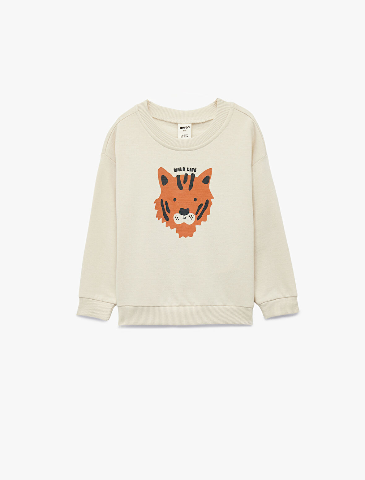 Pamuklu Uzun Kollu Bisiklet Yaka Kaplan Baskılı Sweatshirt