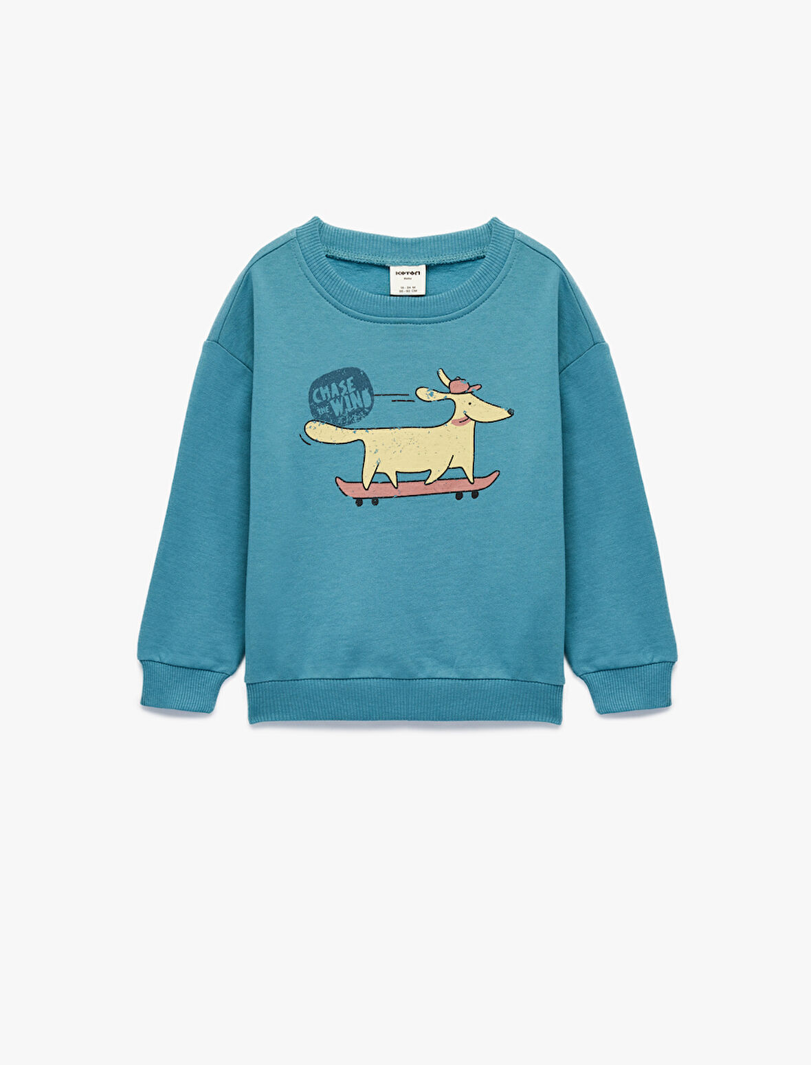 Pamuklu Uzun Kollu Bisiklet Yaka Köpek Baskılı Sweatshirt