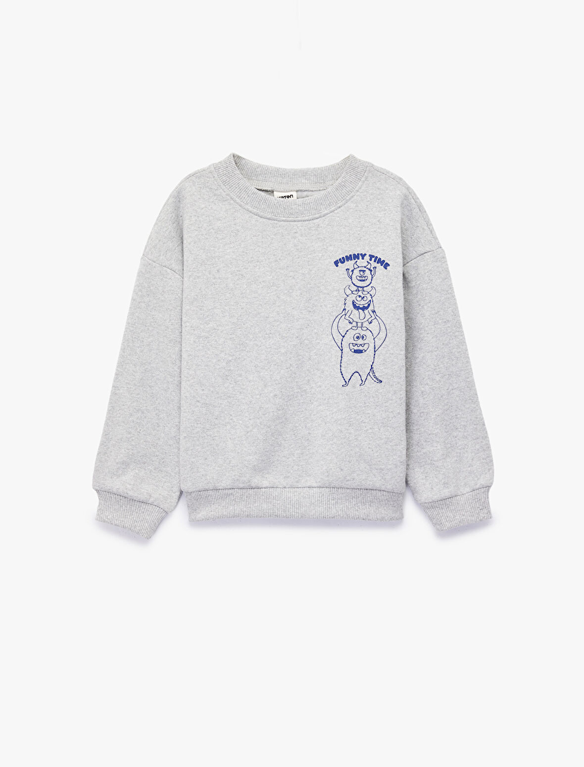 Canavar Baskılı Uzun Kollu Bisiklet Yaka Sweatshirt