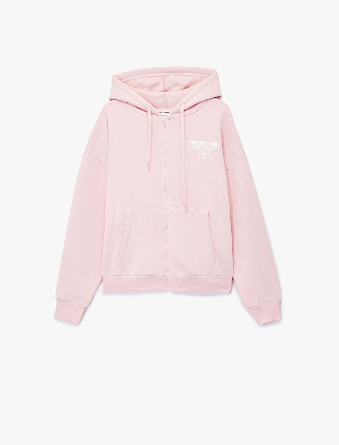 Şardonlu Fermuarlı Arkası Baskılı Cep Detaylı Kapüşonlu Oversize Sweatshirt
