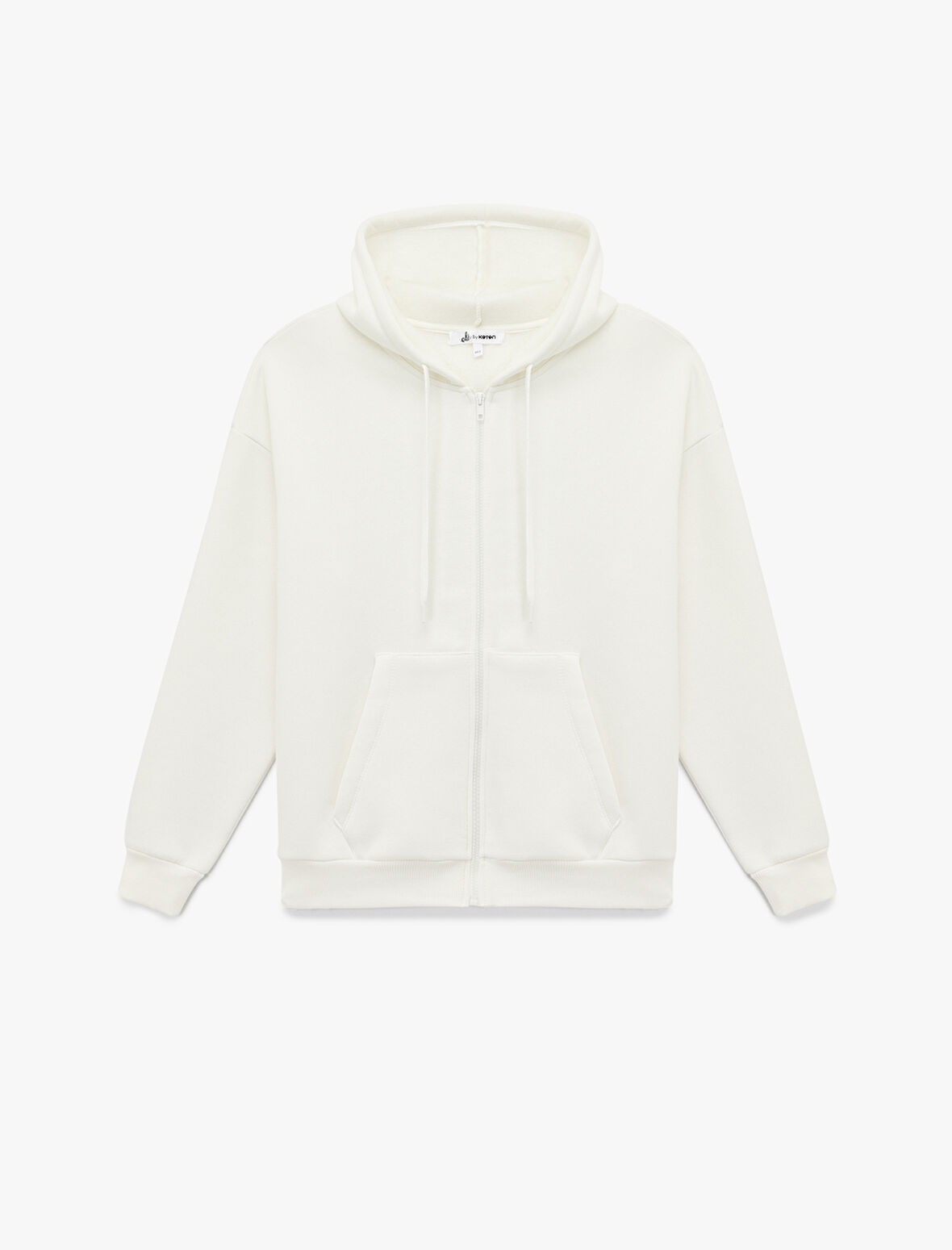 Şardonlu Arkası Baskılı Kanguru Cepli Kapüşonlu Fermuarlı Oversize Sweatshirt