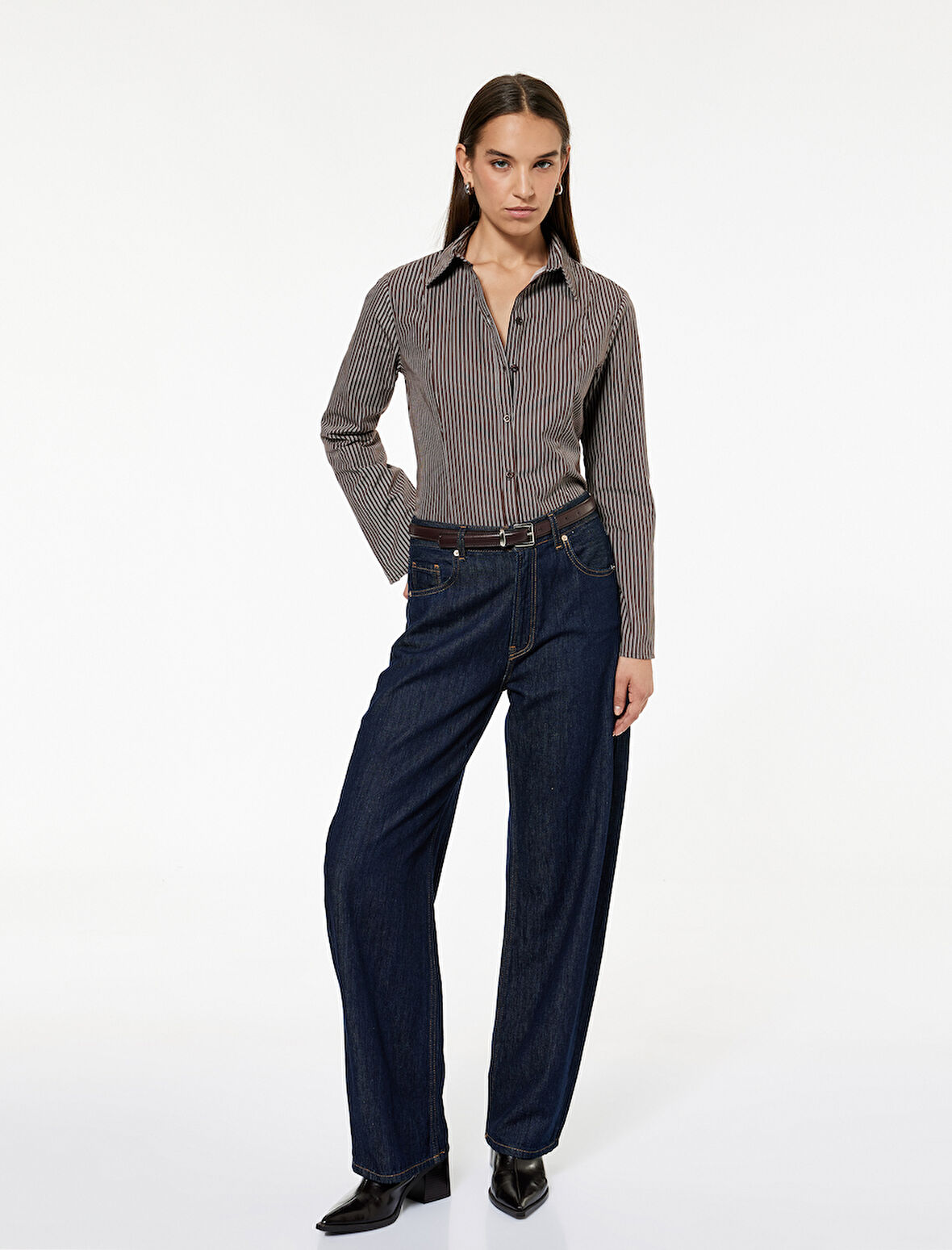 Uzun Kollu Klasik Yaka Düğmeli Pamuklu Slim Fit Gömlek