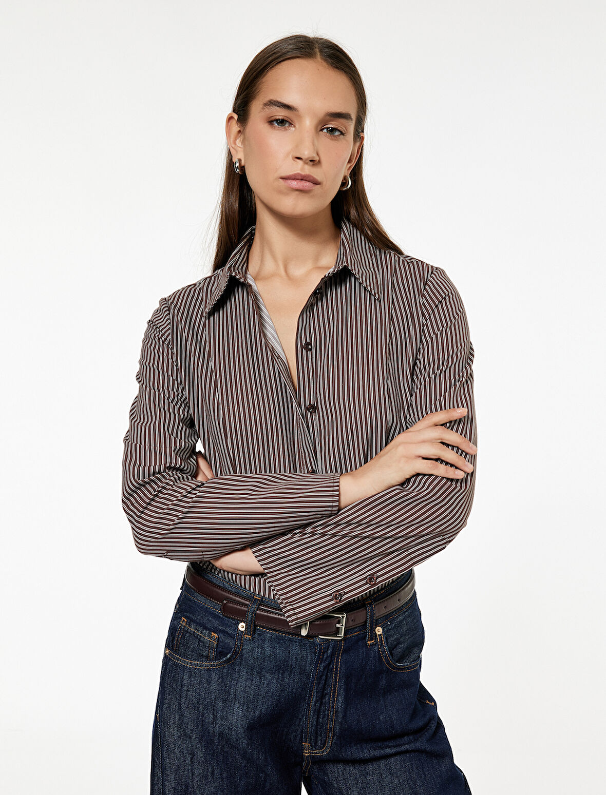 Uzun Kollu Klasik Yaka Düğmeli Pamuklu Slim Fit Gömlek