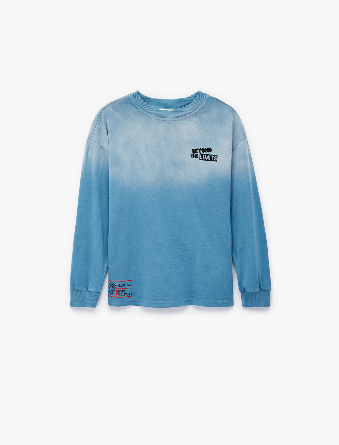 Pamuklu Uzun Kollu Bisiklet Yaka Baskılı Tişört