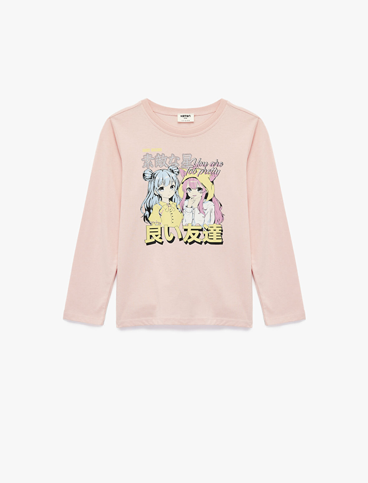 Pamuklu Uzun Kollu Bisiklet Yaka Anime Baskılı Tişört