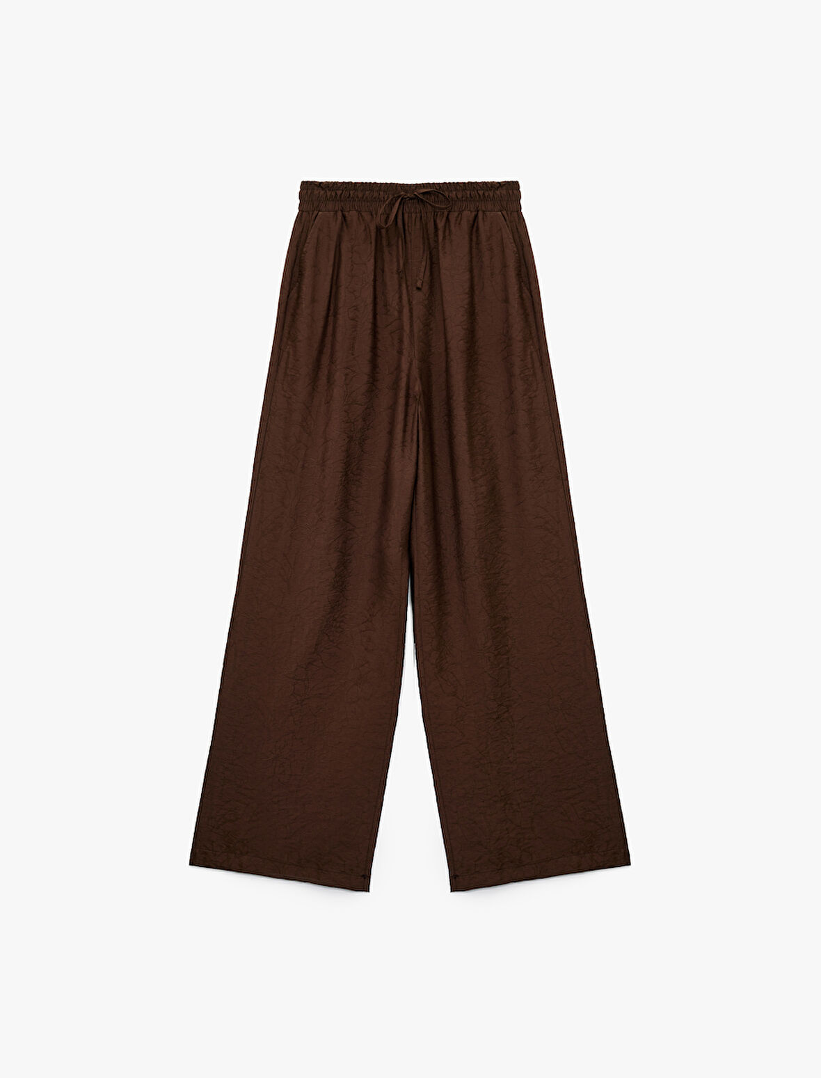 Modal Kumaş Cepli Beli Lastikli Bağlamalı Floral Dokulu Geniş Paça Pantolon