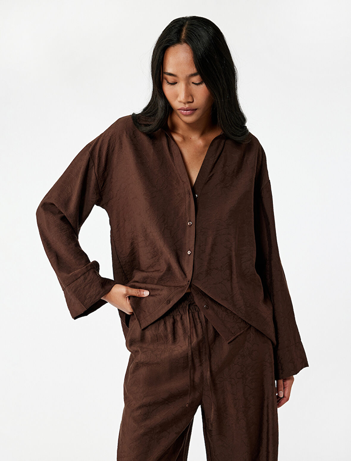 Modal Kumaş Regular Fit 3/4 Kol Crop Gömlek