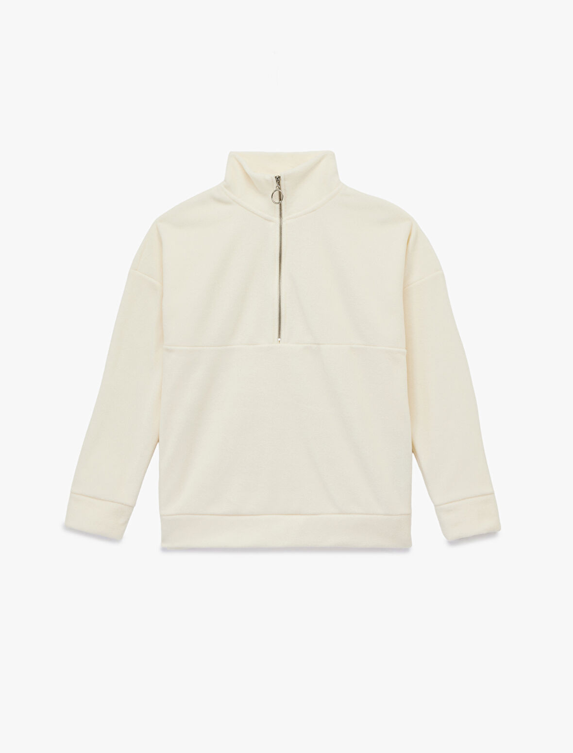 Oversize Uzun Kollu Yarım Fermuarlı Şardonlu Polar Sweatshirt
