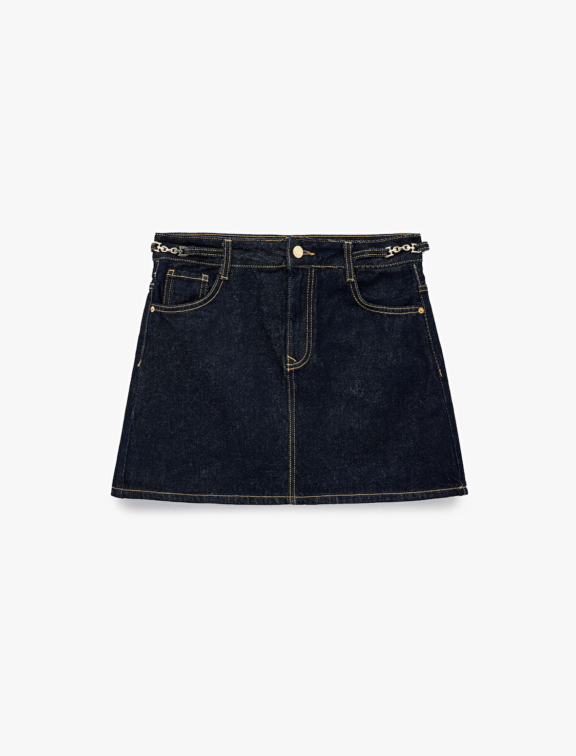 Kemer Detaylı A Kesim Mini Denim Etek