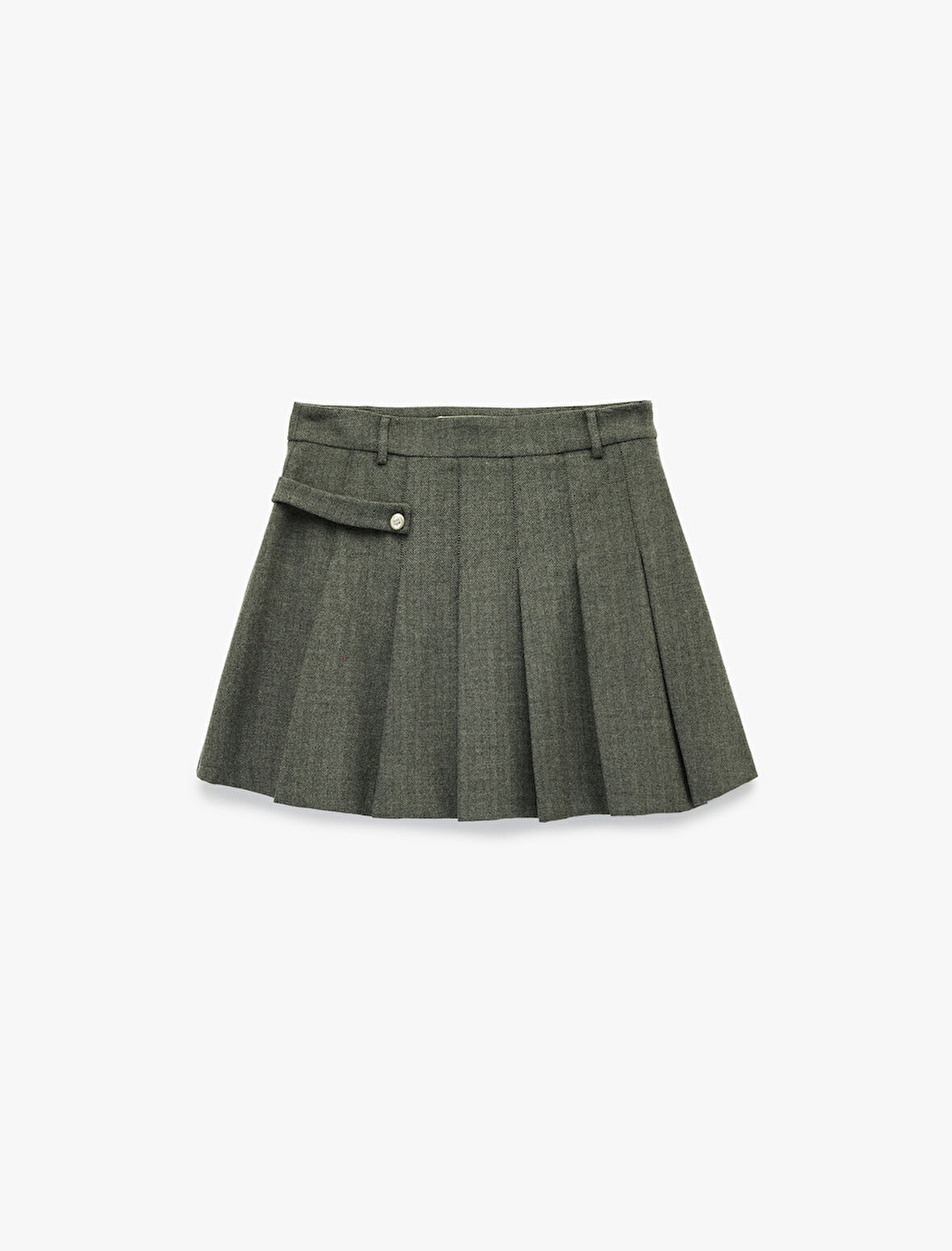 Metal Aksesuar Detaylı Pileli A Kesim Mini Etek