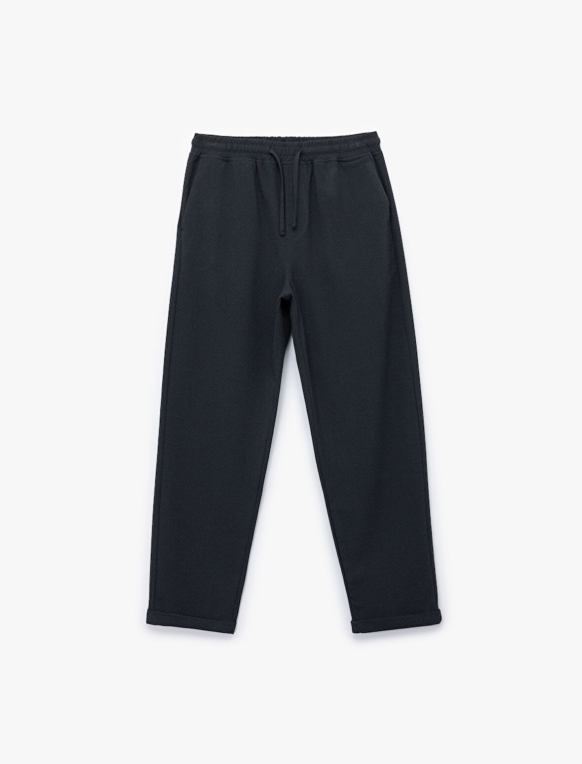 Viskon Karışımlı Cep Detaylı Dokulu Beli Bağcıklı Pantolon