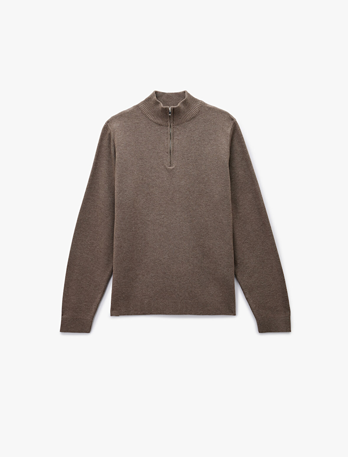 Uzun Kollu Regular Fit Basic Yarım Fermuarlı Triko Kazak