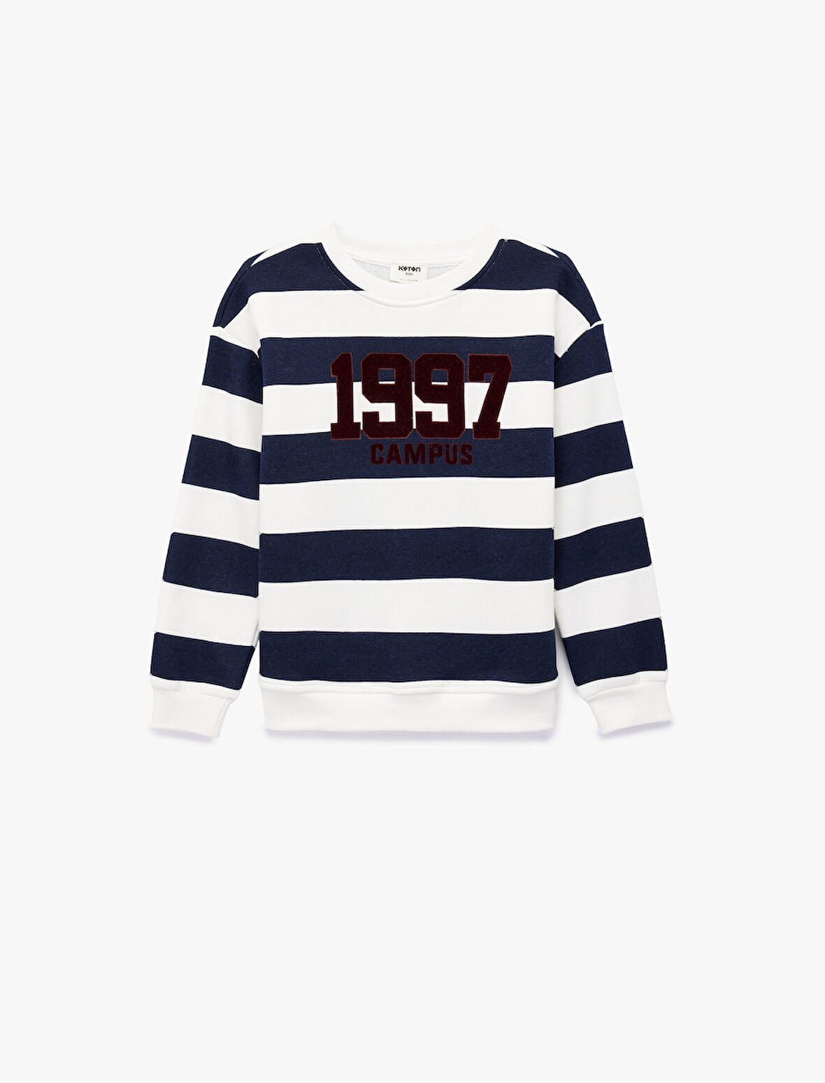 Baskılı Uzun Kollu Bisiklet Yaka Çizgili Sweatshirt