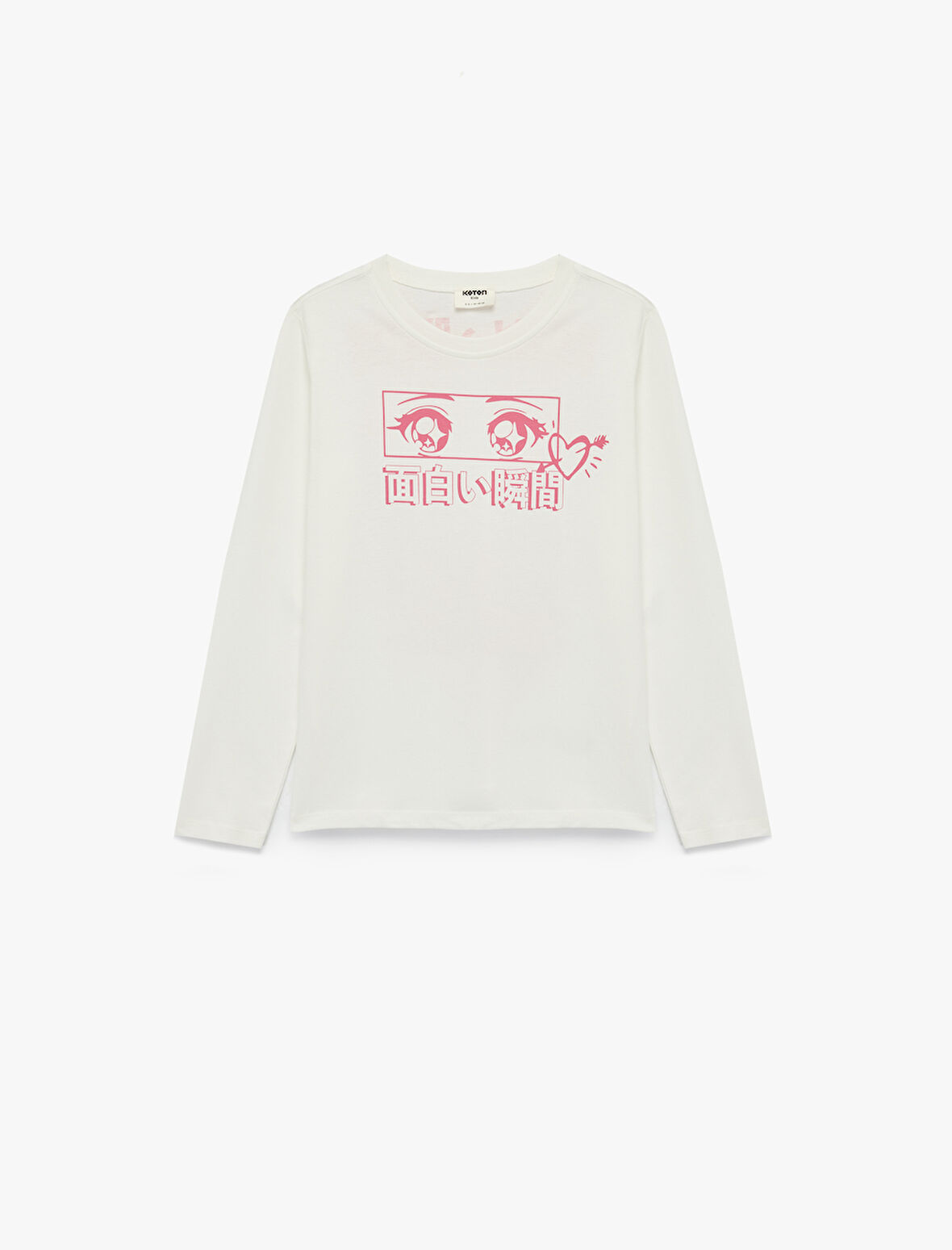 Pamuklu Bisiklet Yaka Anime Baskılı Uzun Kollu Tişört