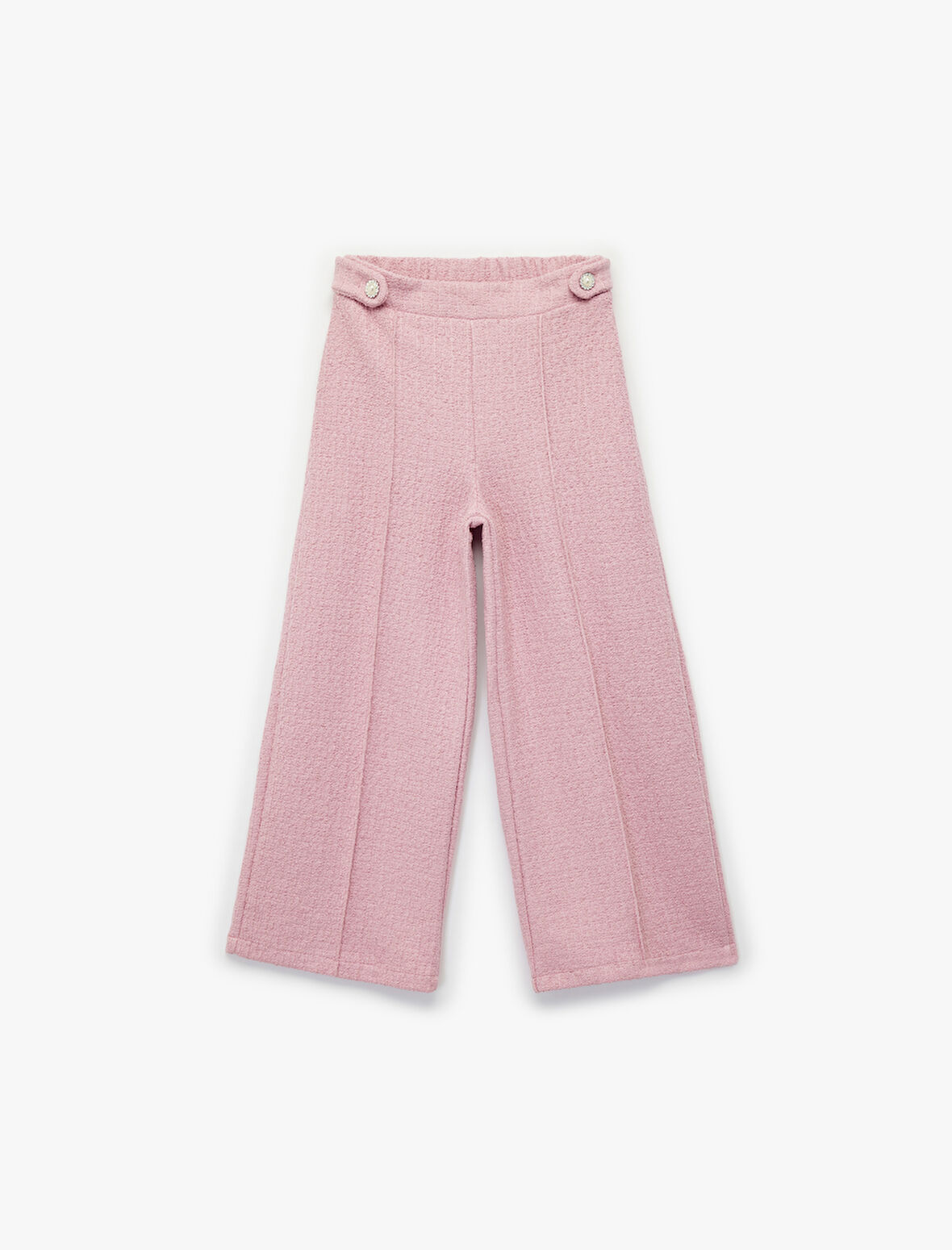 Düğme Aksesuar Detaylı Nervürlü Geniş Paça Tüvit Pantolon