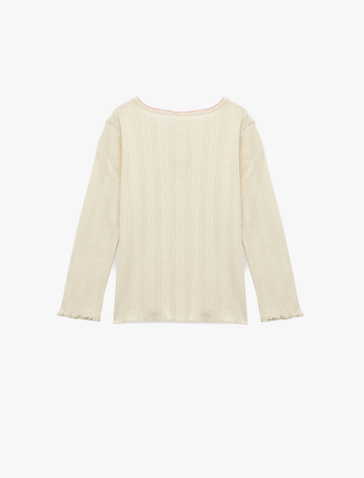 Pamuklu Bisiklet Yaka Nakış Detaylı Uzun Kollu Tişört