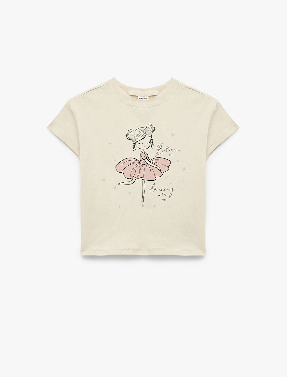 Kısa Kollu Bisiklet Yaka Pamuklu Balerin Baskılı Tişört