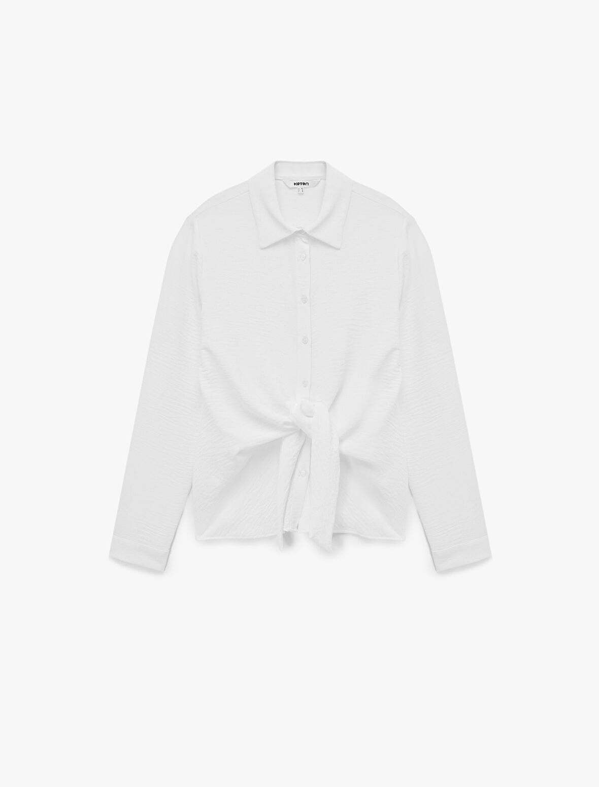 Aerobin Kumaş Önden Bağlama Detaylı Klasik Yaka Uzun Kollu Gömlek